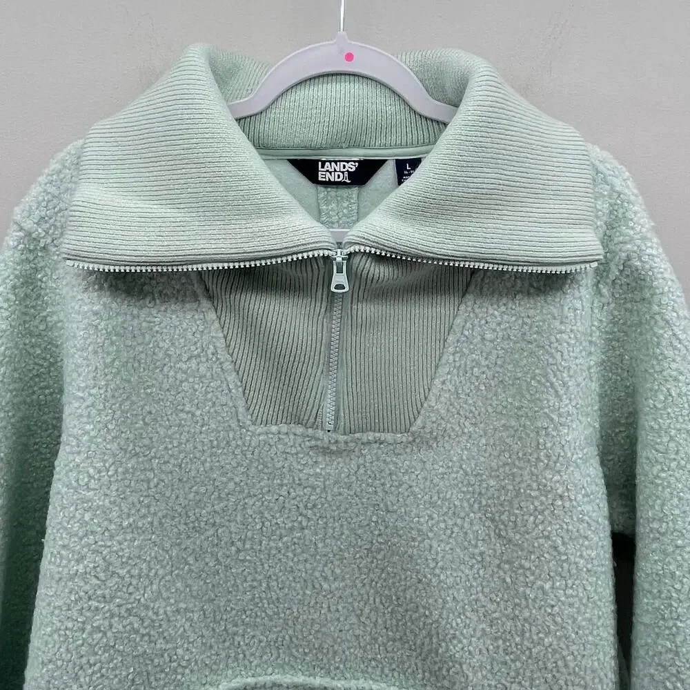 Land’s End Mint Green Cozy Boucle Fleece Pullover‎